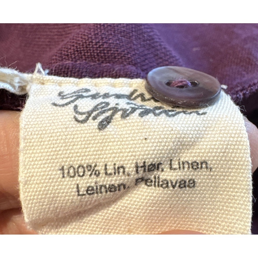 Gudrun Sjoden Purple Linen Midi Dress Button Up Embroidered Sleeveless Cottage M - Picture 8 of 9